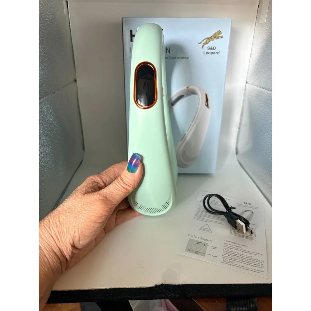 S&D leopard Rechargable H6 Halter Fan Mint Green - NIB WORKS GREAT